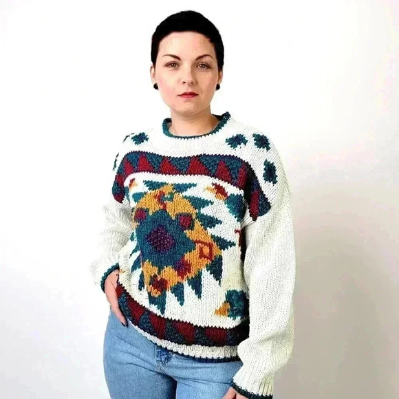 Vintage 1993 Crew Neck Chunky Knit Oversized Sweater - L - Picture 6 of 6